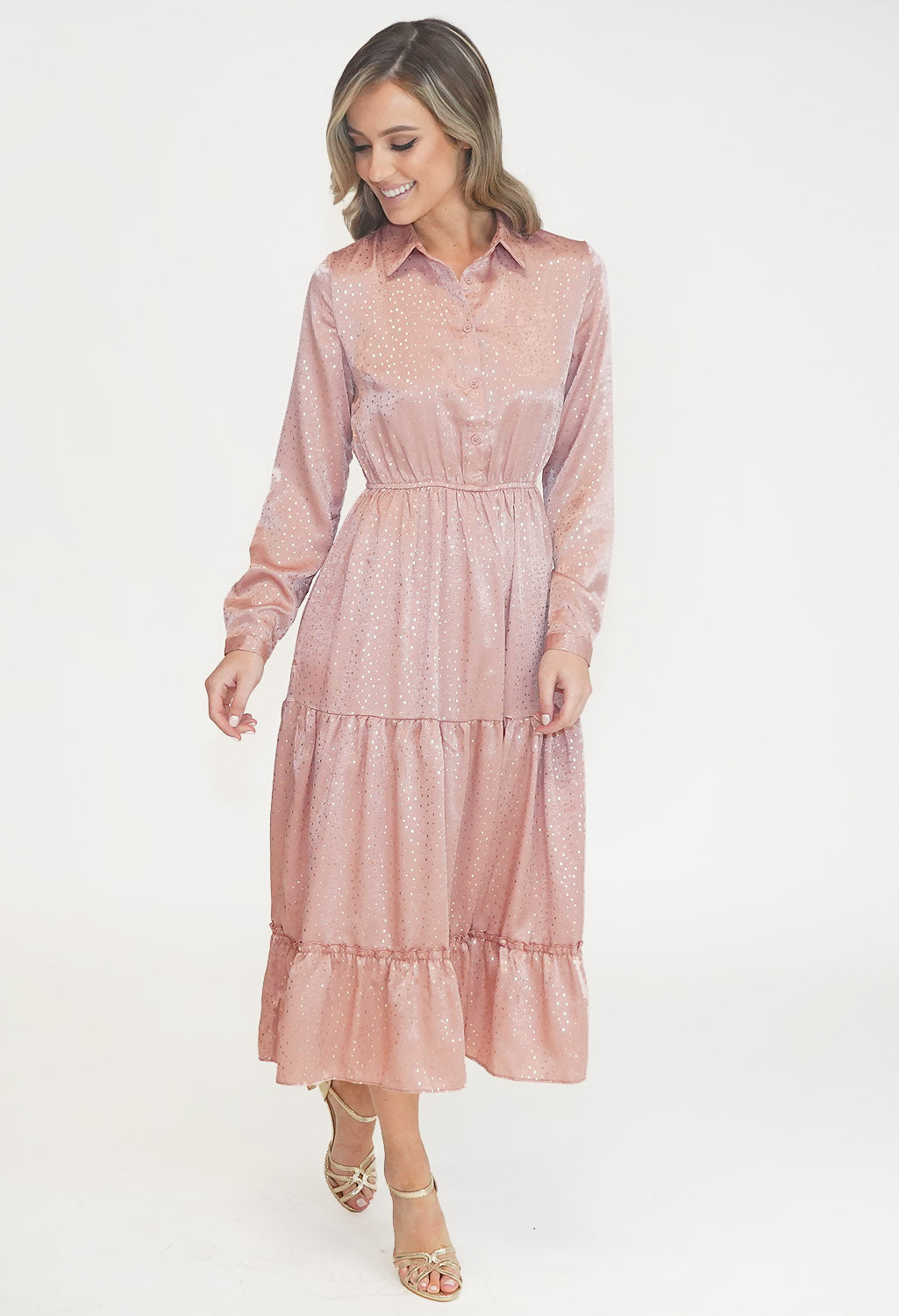 Rose Diamond Pattern Midi Shirt Dress