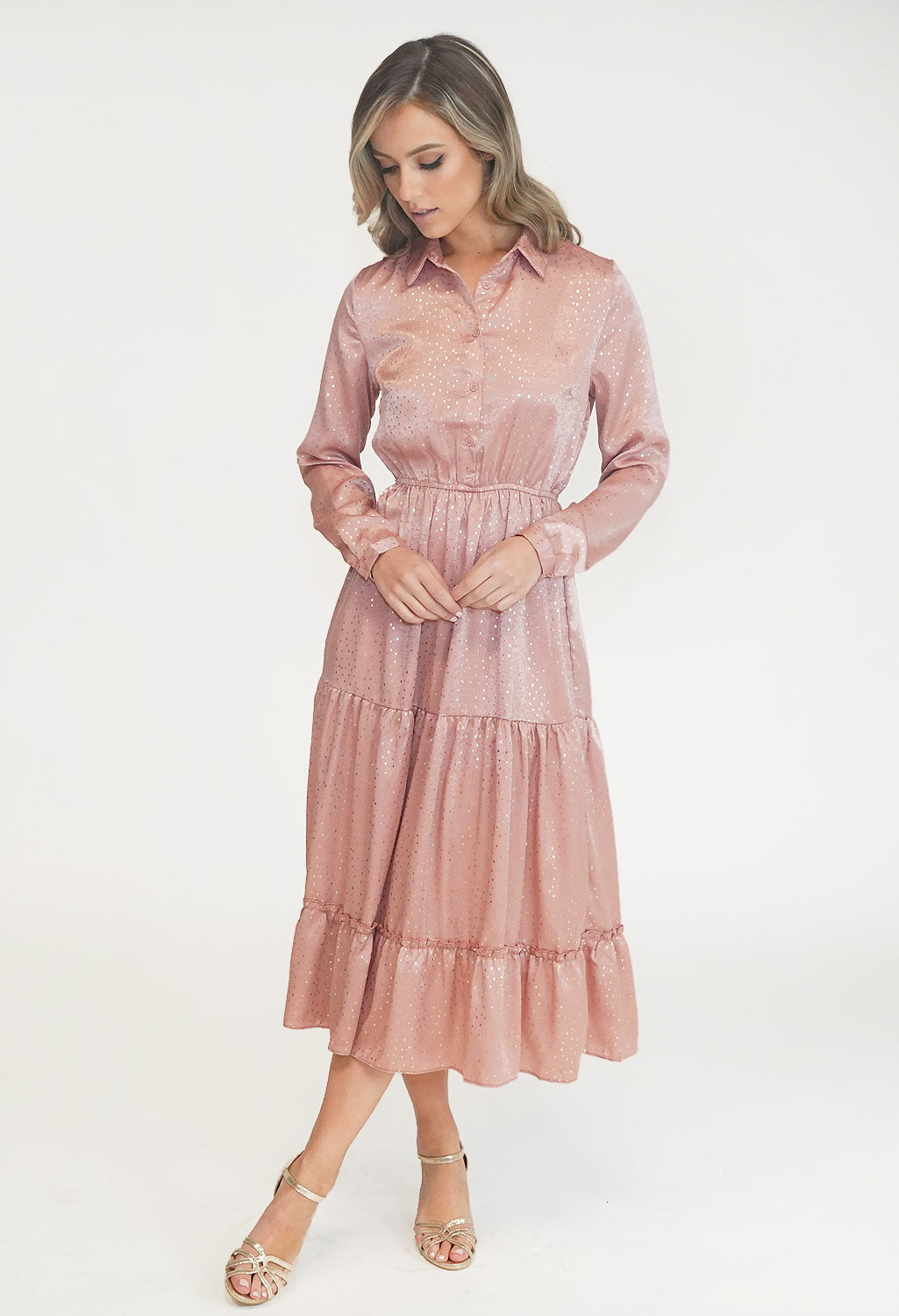 Rose Diamond Pattern Midi Shirt Dress