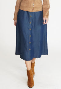 Blue Button Detail Midi Skirt