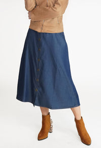 Blue Button Detail Midi Skirt