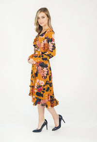 Mustard Floral Pattern Print Dress