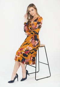 Mustard Floral Pattern Print Dress