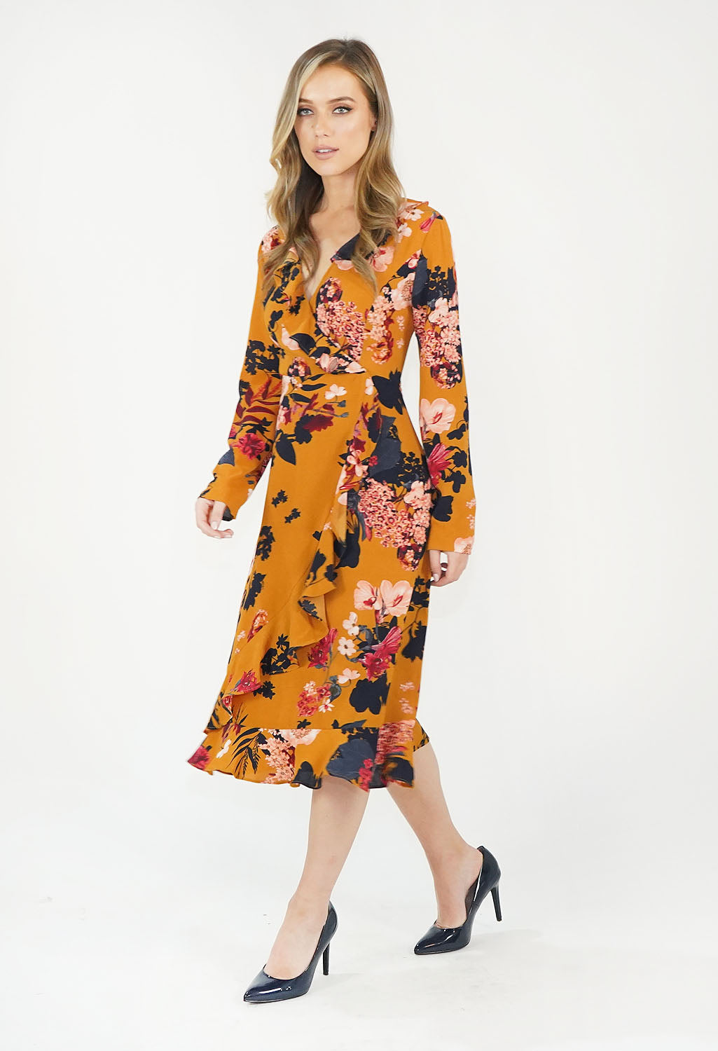 Mustard Floral Pattern Print Dress