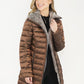 Bronze Metallic Faux Fur Trim Winter Coat