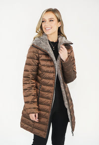 Bronze Metallic Faux Fur Trim Winter Coat