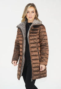 Bronze Metallic Faux Fur Trim Winter Coat