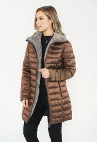 Bronze Metallic Faux Fur Trim Winter Coat