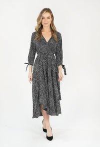 BLACK FINE POLKA DOT PRINT DRESS