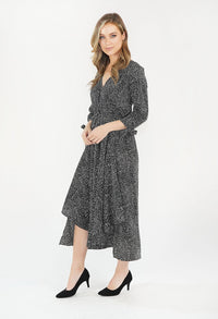 BLACK FINE POLKA DOT PRINT DRESS