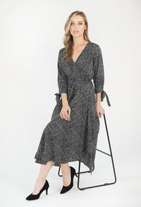 BLACK FINE POLKA DOT PRINT DRESS