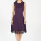 Deep Purple Stretch Lace Hem Detail Dress