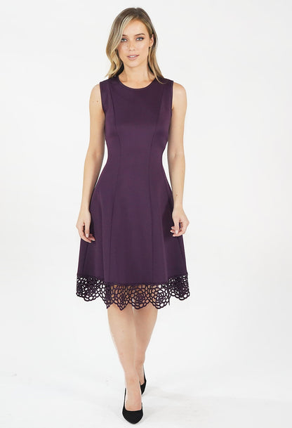 Deep Purple Stretch Lace Hem Detail Dress