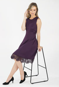 Deep Purple Stretch Lace Hem Detail Dress