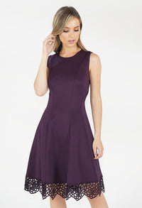 Deep Purple Stretch Lace Hem Detail Dress