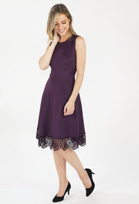 Deep Purple Stretch Lace Hem Detail Dress