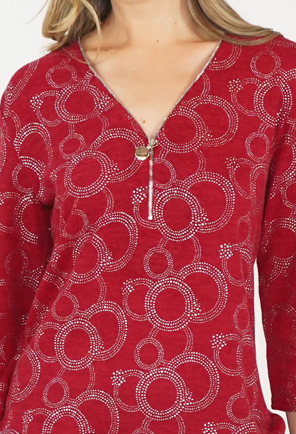 Bordeaux Circle Pattern Zip Top