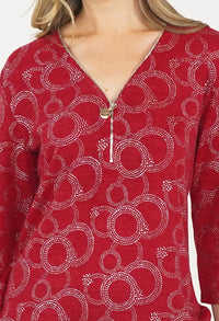 Bordeaux Circle Pattern Zip Top