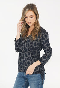 Navy Circle Pattern Knit Top