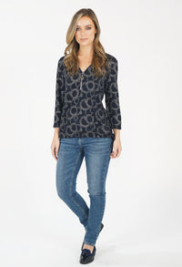 Navy Circle Pattern Knit Top