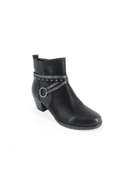 Black Block Heel Boot with Ring Detail