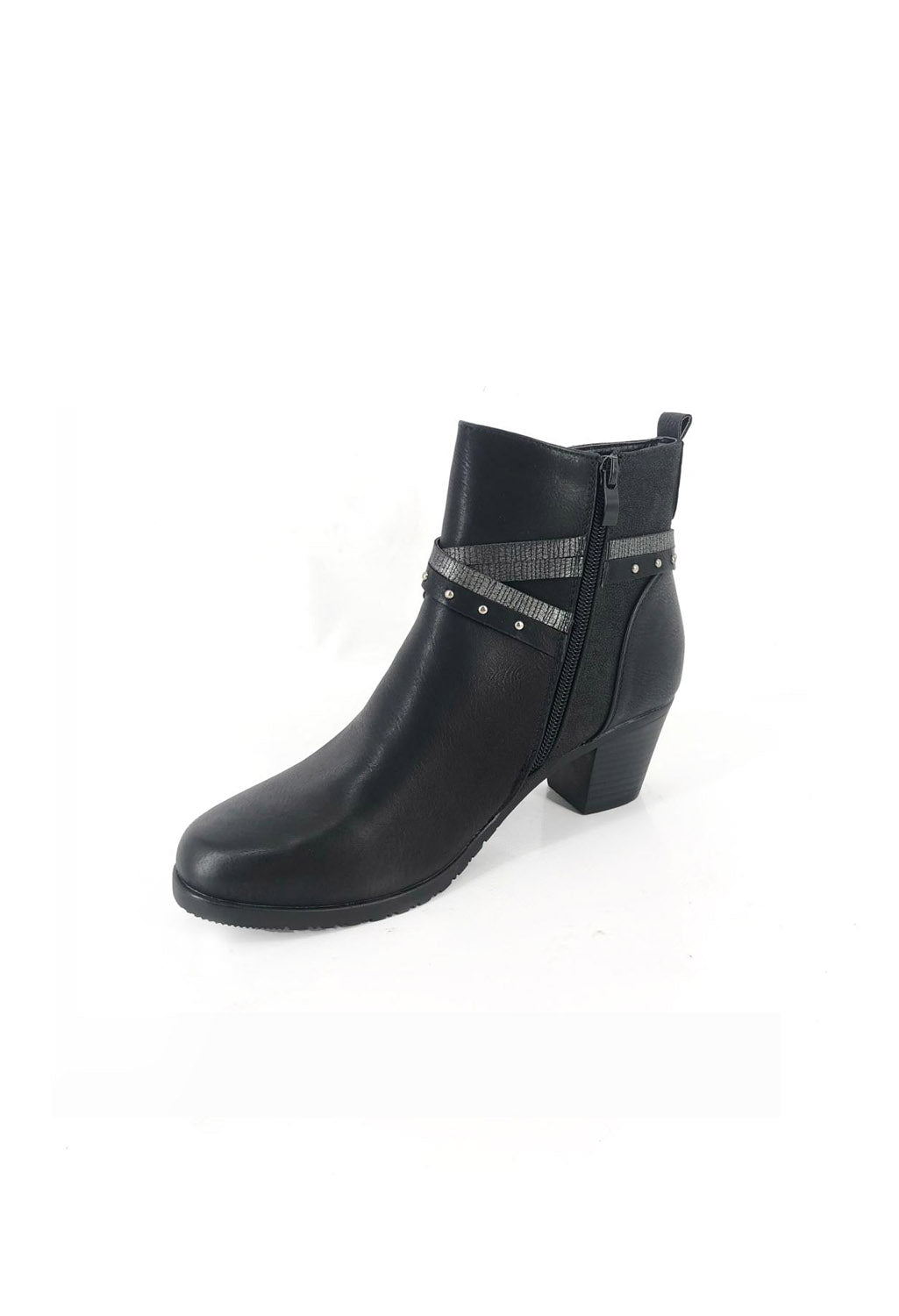 Black Block Heel Boot with Ring Detail