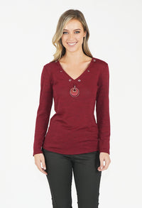 Bordeaux V Neck Top