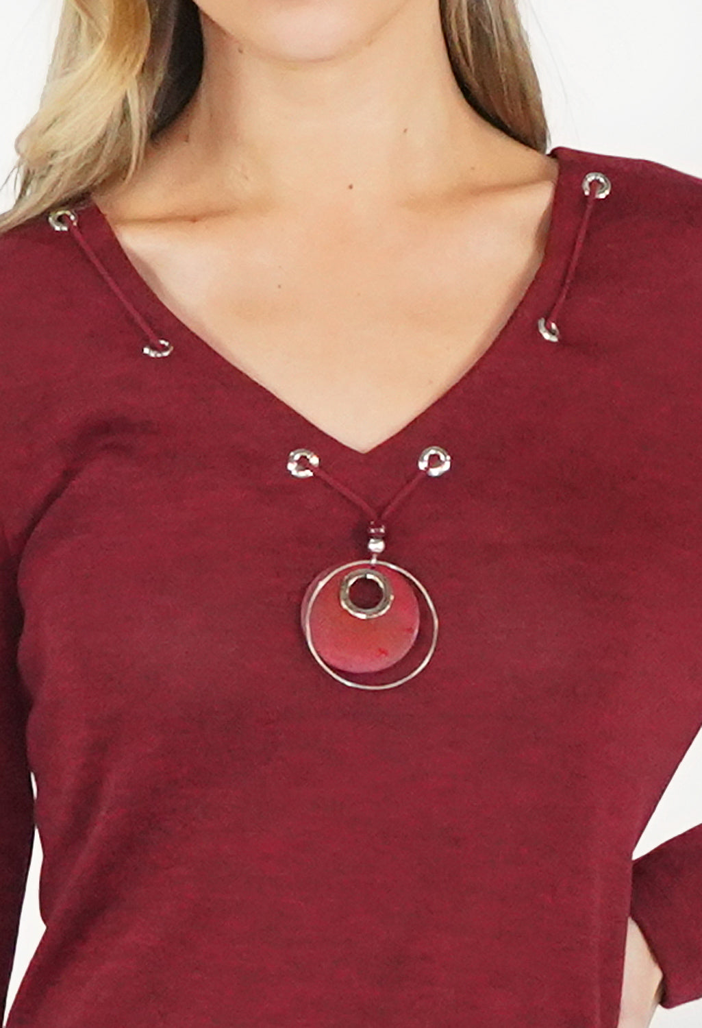 Bordeaux V Neck Top