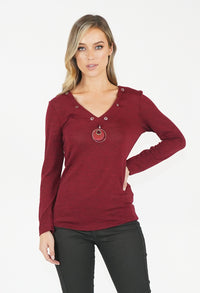 Bordeaux V Neck Top