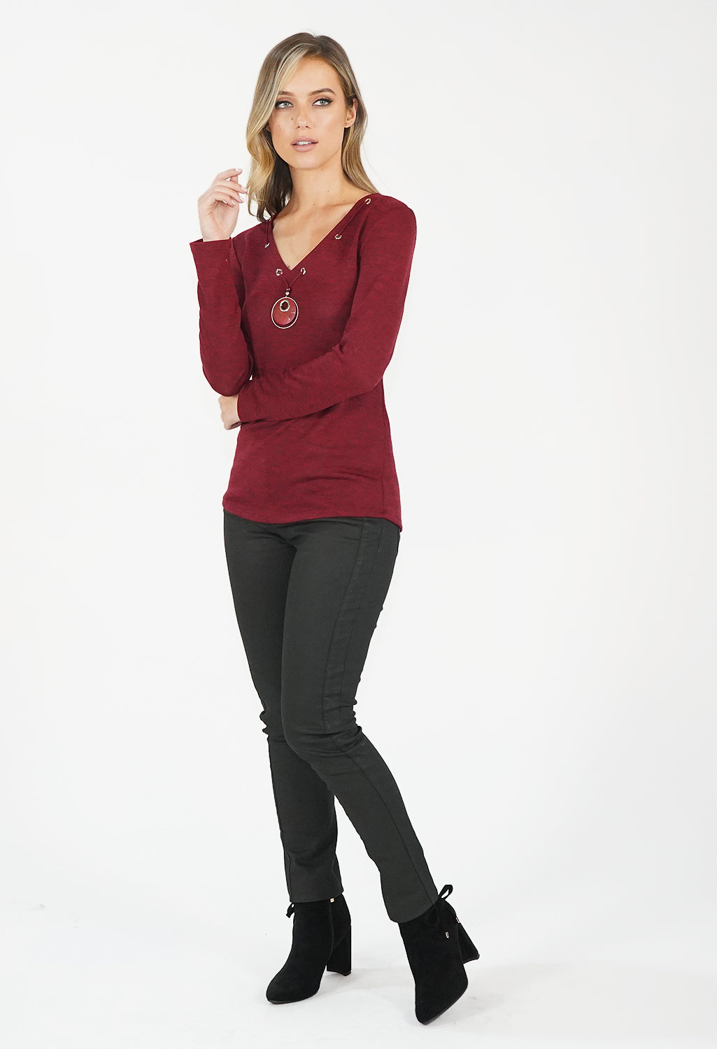 Bordeaux V Neck Top