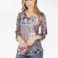 Red/Blue Floral Pattern V Neck Top