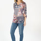 Red/Blue Floral Pattern V Neck Top