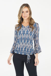 Blue Pattern Tie Detail Top