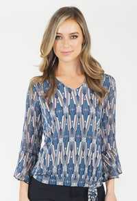 Blue Pattern Tie Detail Top