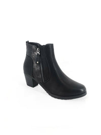 Black Block Heel Boot with Contrasting Side Panel