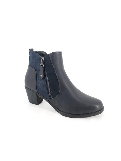 Navy Block Heel Boot with Contrasting Side Panel