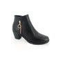 Black Block Heel Ankle Boot with Gold Zip