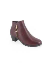 Bordeaux Block Heel Ankle Boot with Gold Zip