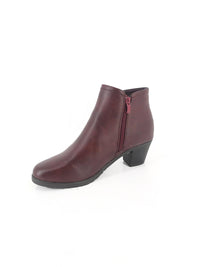 Bordeaux Block Heel Ankle Boot with Gold Zip