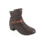 Brown Block Heel Ankle Boot with Double Strap Detail