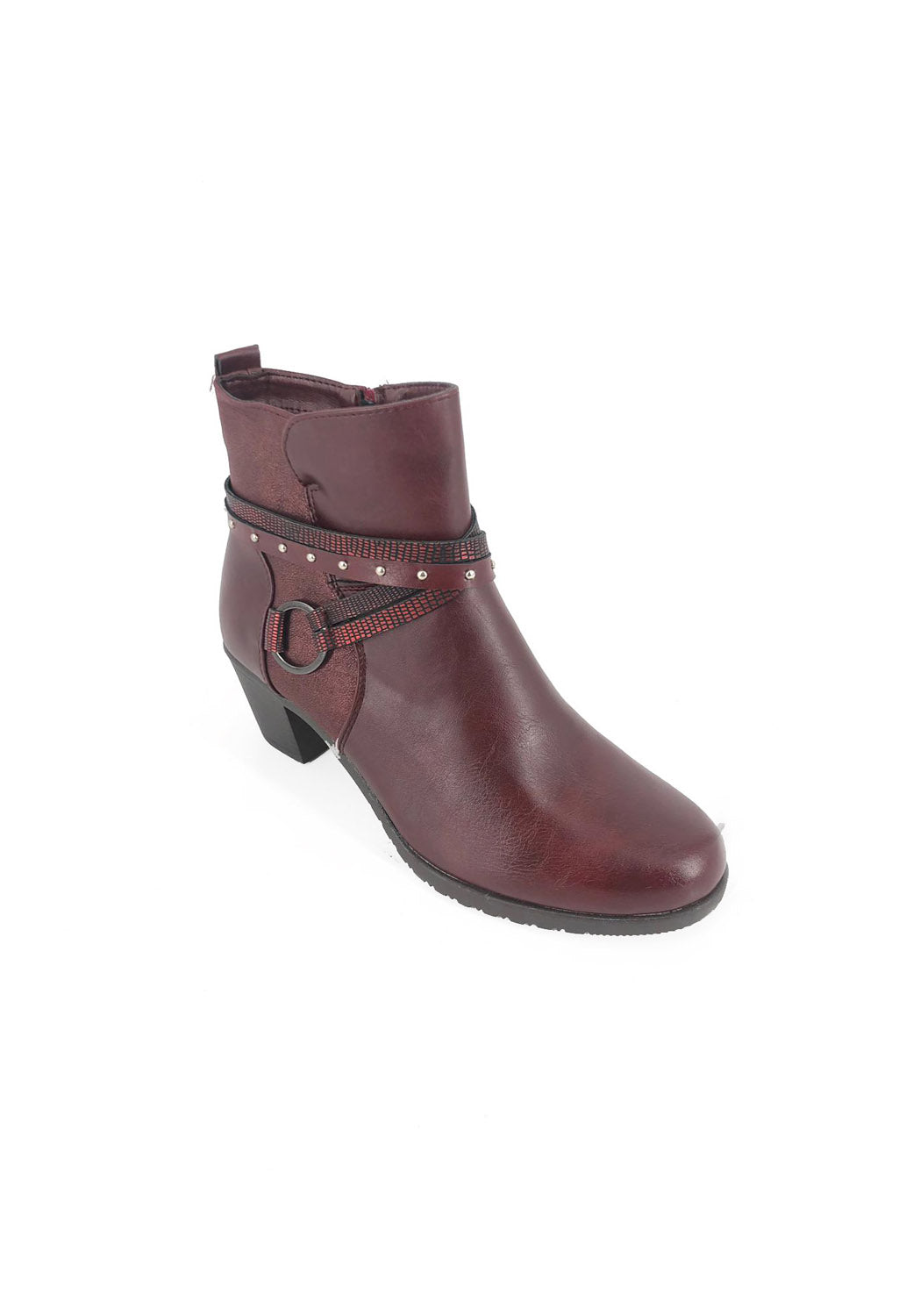 Bordeaux Block Heel Boot with Ring Detail