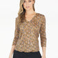 Khaki/Gold Pattern V Neck Top