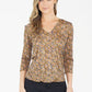 Khaki/Gold Pattern V Neck Top