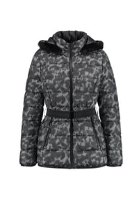 Grey and Black Leopard Print Quilted Jacket