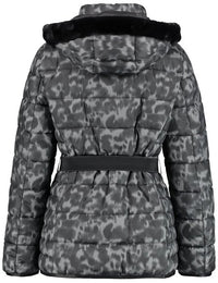 Grey and Black Leopard Print Quilted Jacket