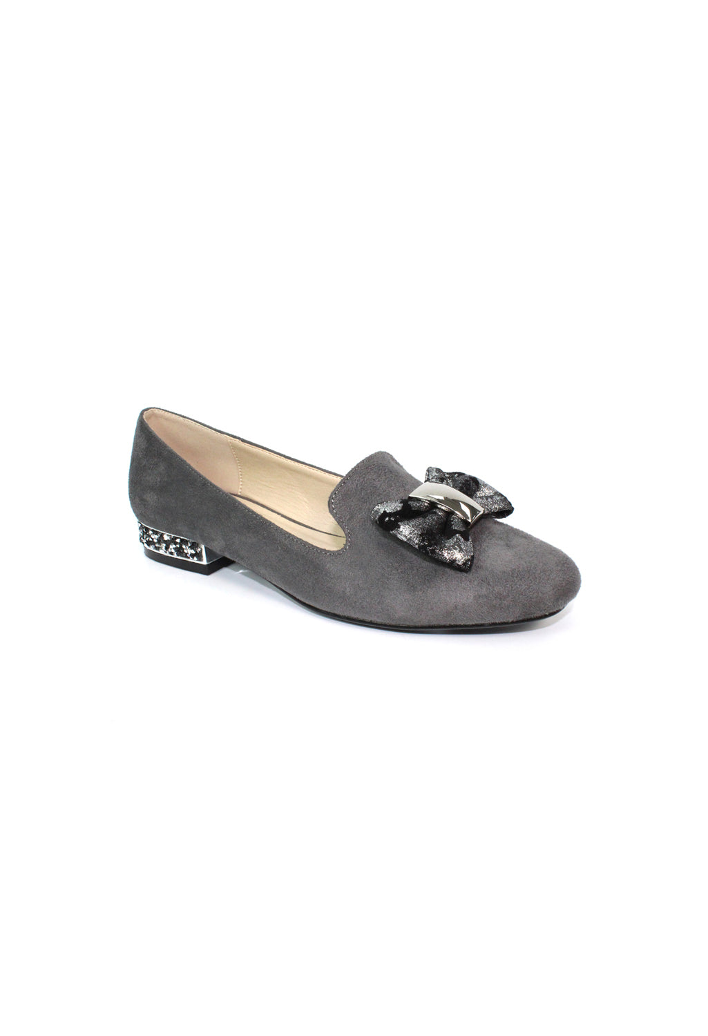 Grey Flat Pump with Bow Detail