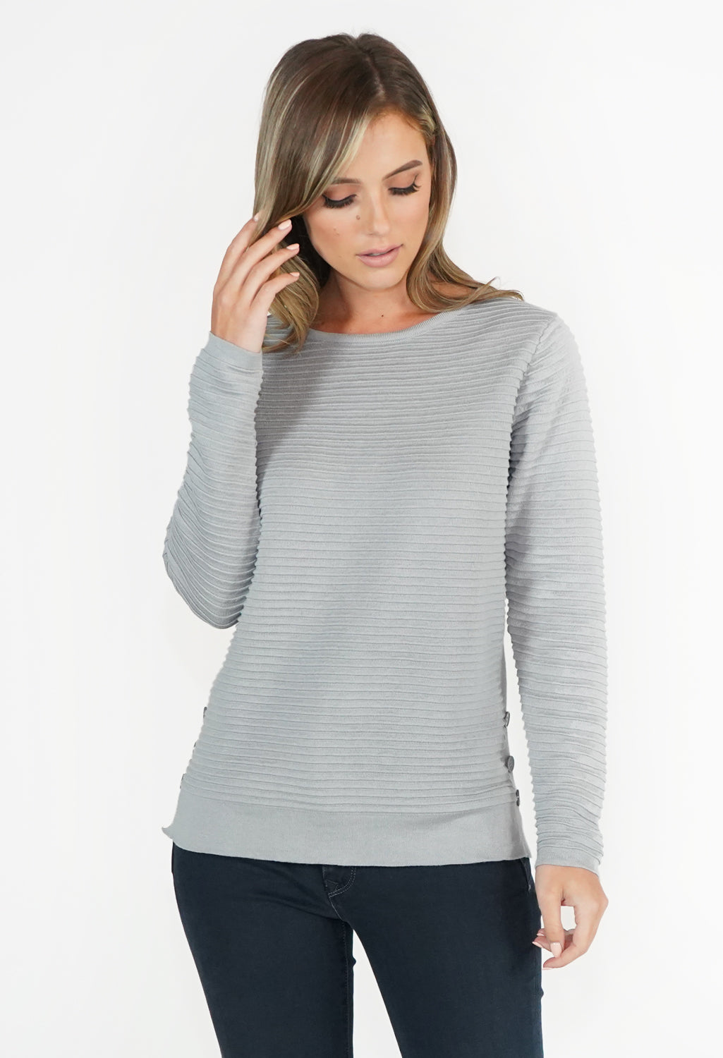 Ribbed Pullover with Button Detail-5