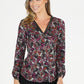 Grey and Bordeaux Floral Top with Faux Leather Neckline