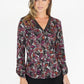 Grey and Bordeaux Floral Top with Faux Leather Neckline