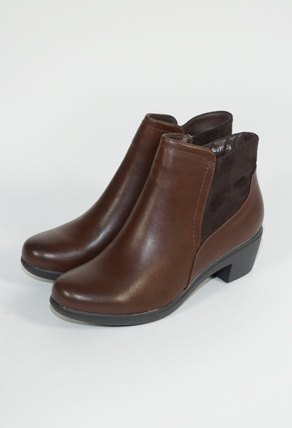 Brown Block Cushion Heel Plain Boots