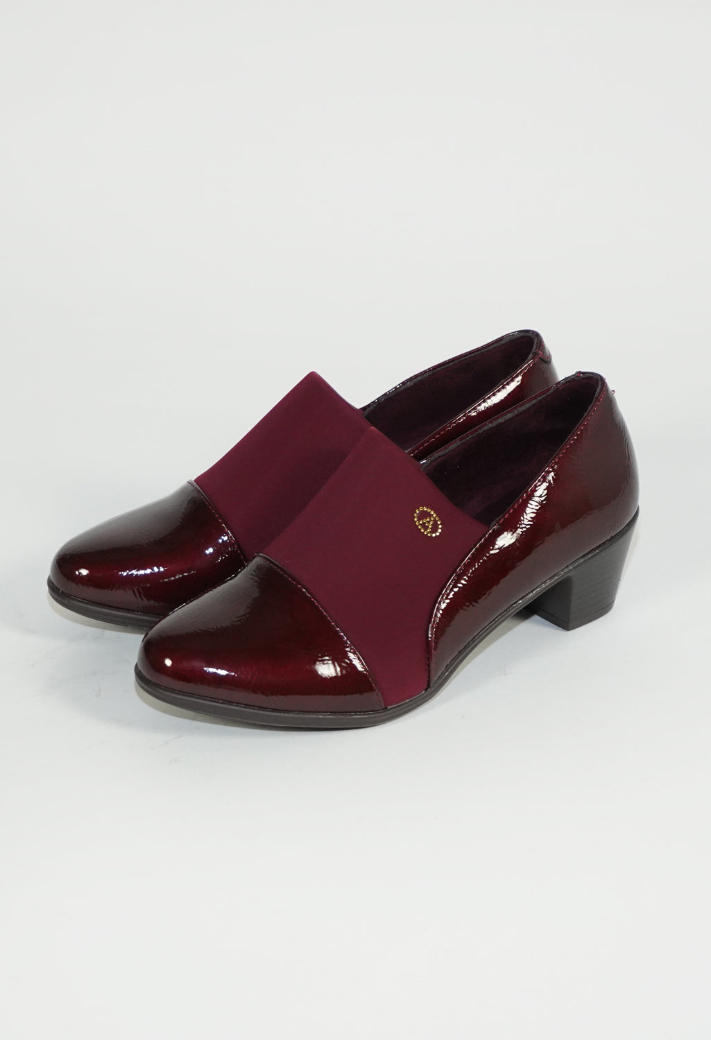 Wine Elasticated Slip On Block Heel